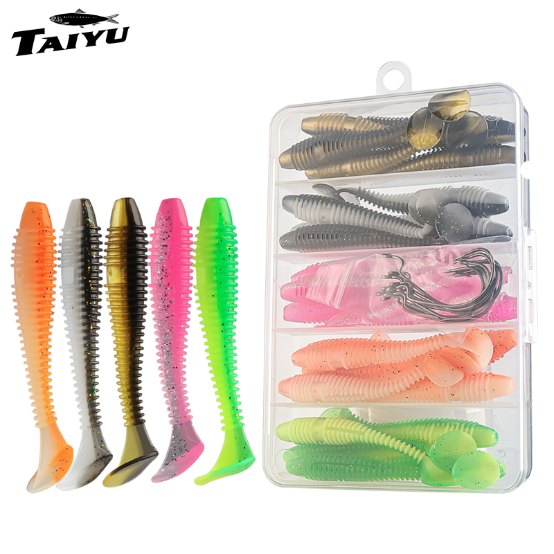 Fishing Lure Swimbait - TAIYU 25/35個セット ソフトフィッシングルアーセット プラスチック製Tテールソフトワーム スイムベイト ジギング